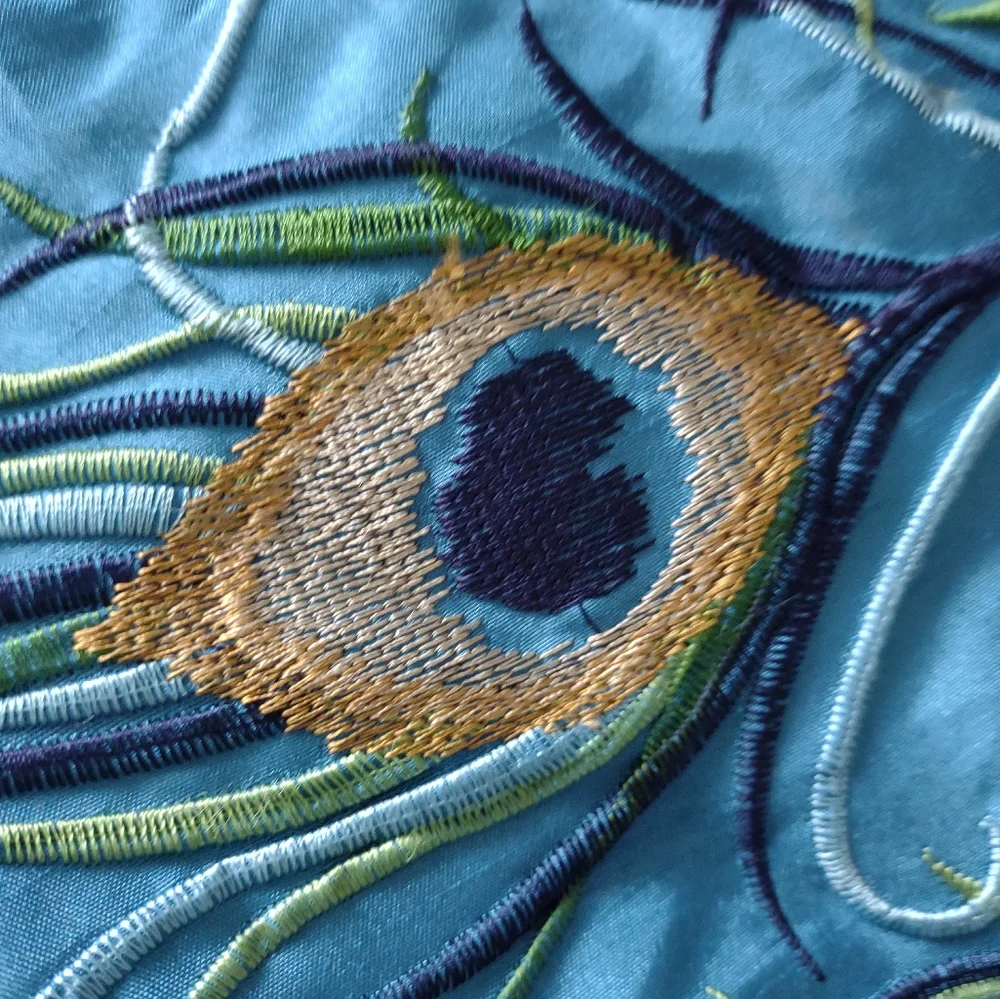 Embroidered peacock comforter set 4 items set faux silk